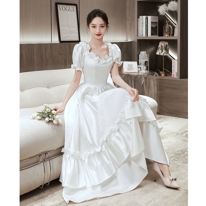 Đầm Cưới Tay Ngắn Màu Trắng Đơn Giản Thời Trang Cho Cô Dâu