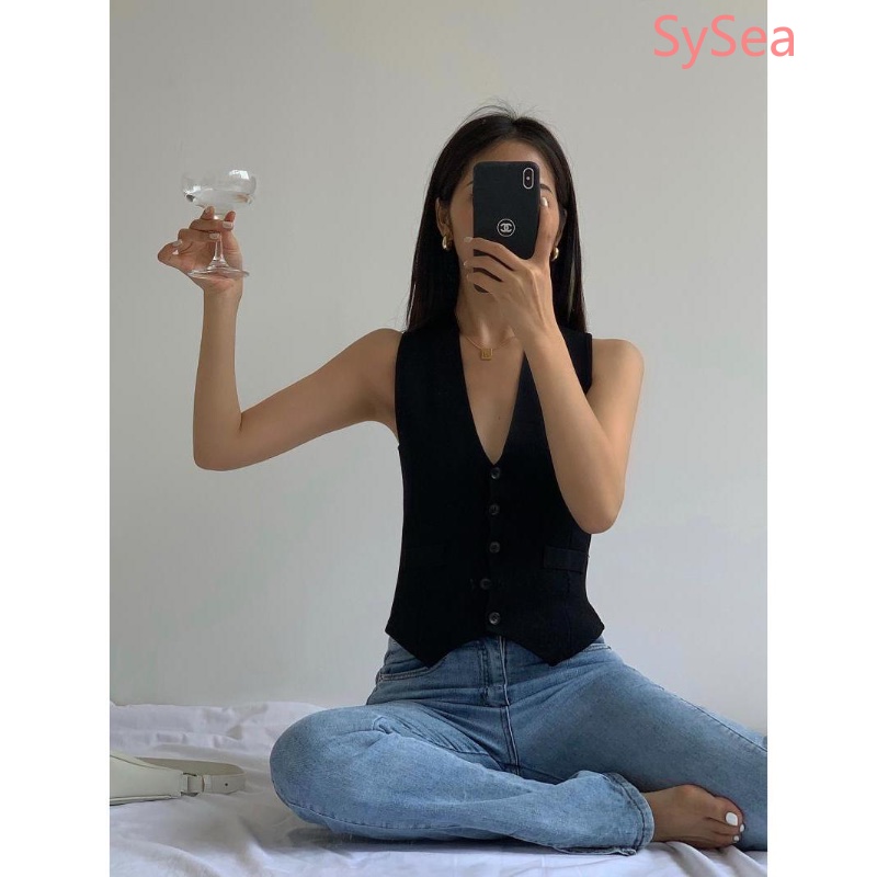 Áo Không Tay Cổ Chữ V Dáng Ôm Phong Cách Retro Thời Trang Dành Cho Nữ