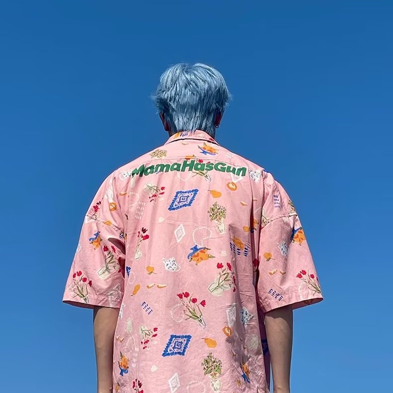 Áo Sơ Mi Cotton Ngắn Tay Dáng Rộng In Họa Tiết Graffiti Cá Tính Theo Phong Cách Retro