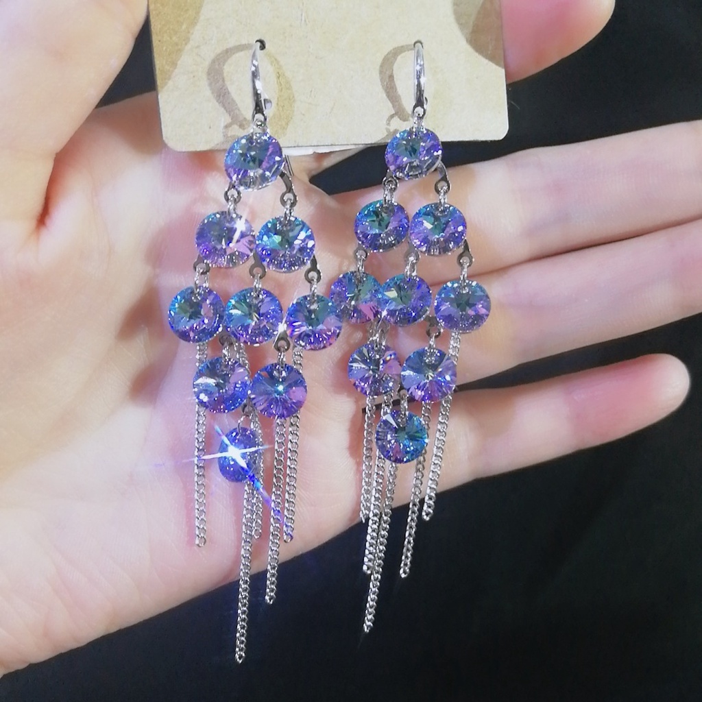 Bông Tai Dáng Dài Đính Pha Lê Thời Trang Hàn Quốc