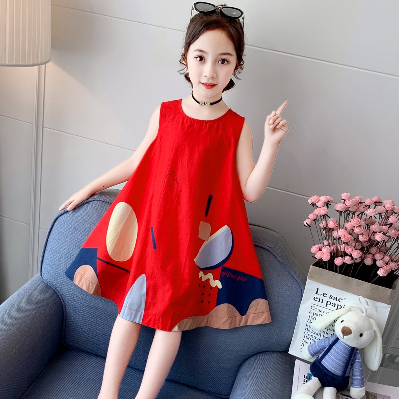 Đầm Công Chúa In Họa Tiết Phong Cách Mùa Hè Mới Cho Bé Gái