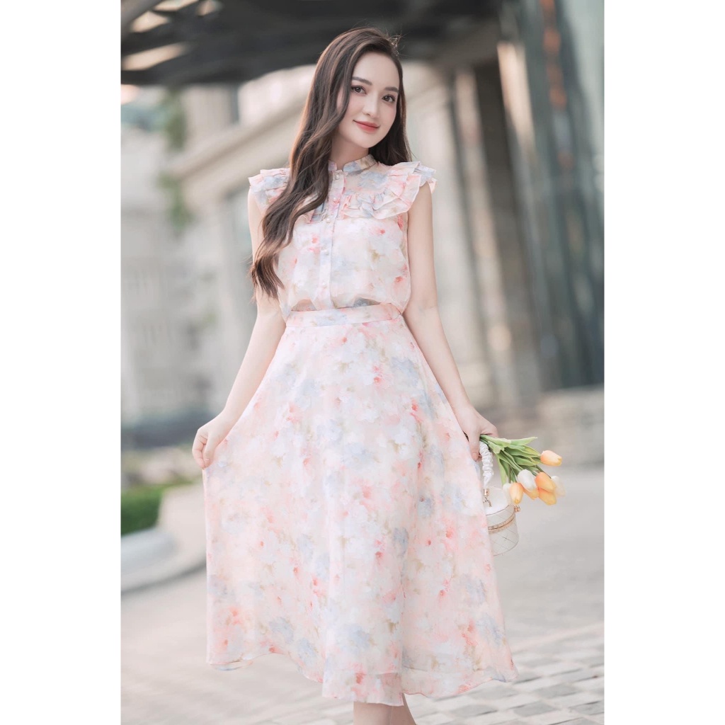 Váy Ren Hoa Thiết Kế Dáng Dài Dập Ly Hàng Cao Cấp