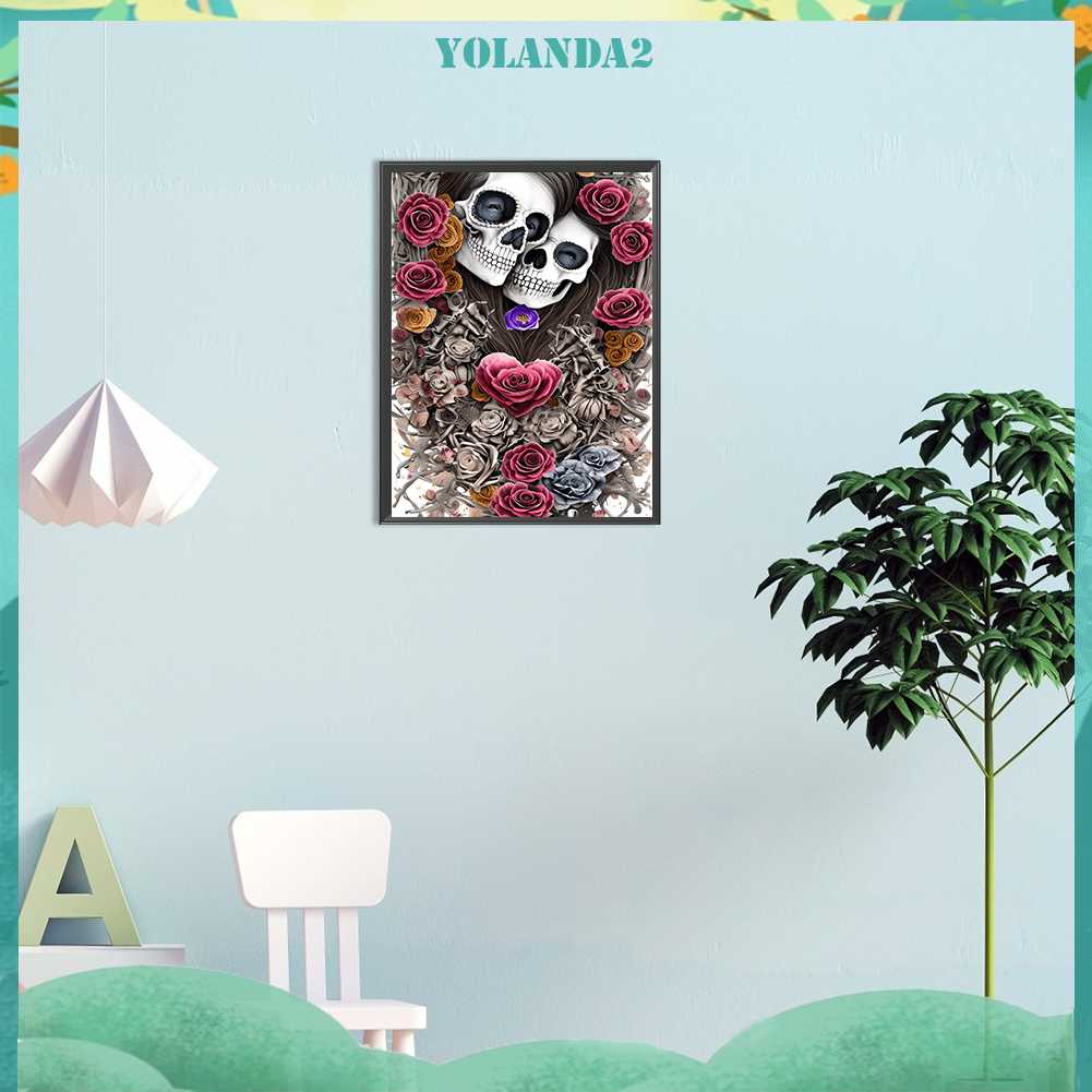 Tranh Đính Đá Kim Cương Toàn Bộ 5D DIY Hình Đầu Lâu Hoa Hồng