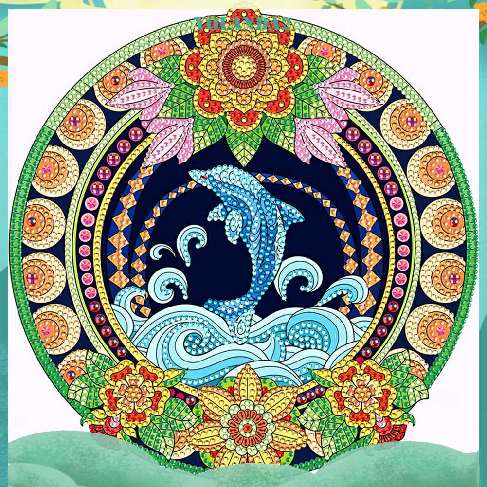 Tranh Đính Đá Hình Cá Heo 5D Nghệ Thuật Tự Làm Thủ Công Treo Trang Trí Nội Thất