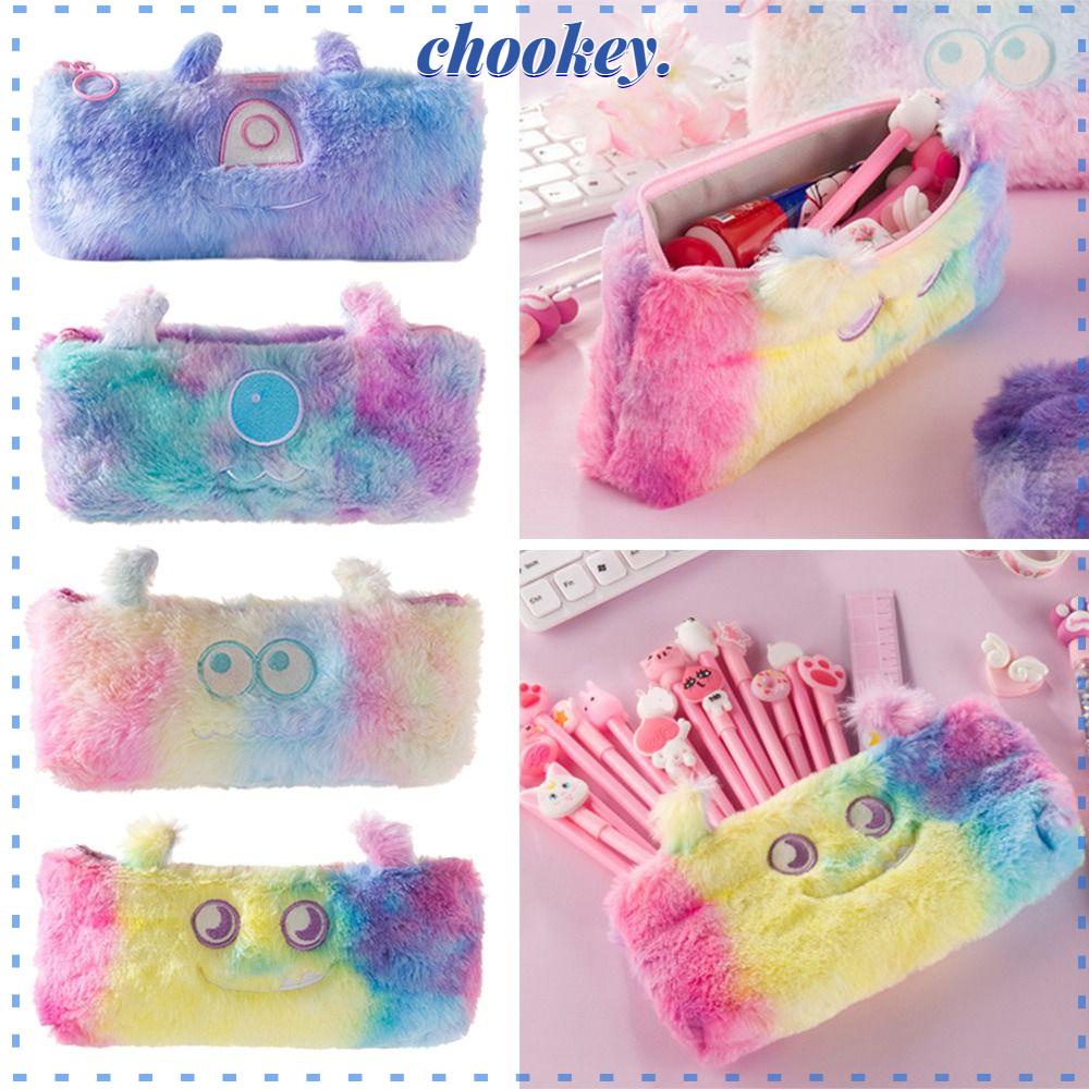 CHOOKEY Túi Đựng Bút Lông Xù Phối Khóa Kéo Xinh Xắn Thời Trang