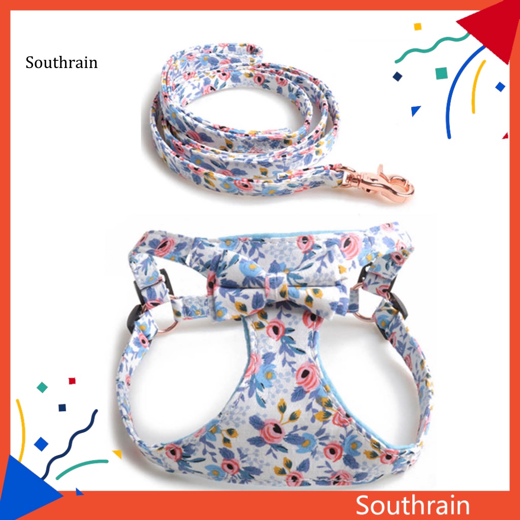 Bộ 2 Dây Dắt Thú Cưng Đi Dạo Chống Thoáng Khí In Họa Tiết Hoa Xinh Xắn
