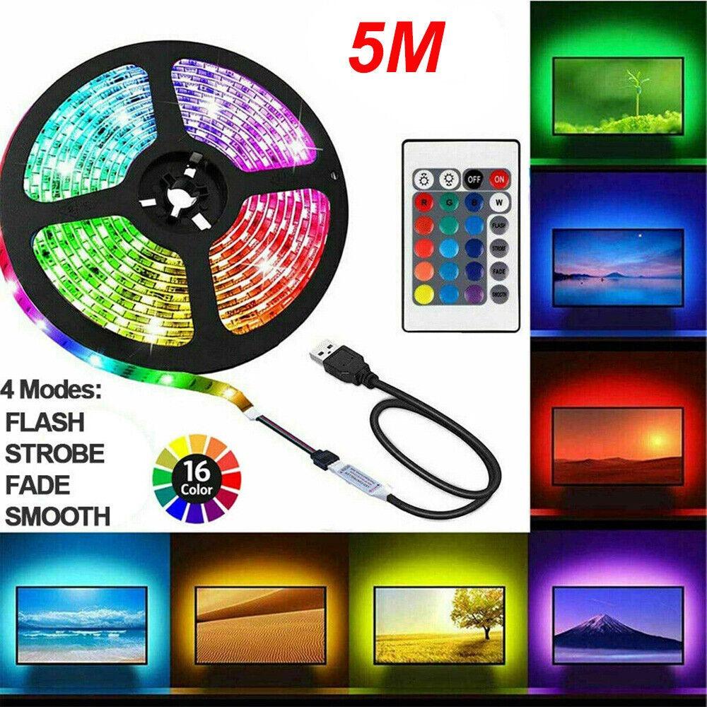 LAKAMIER Cuộn Dây Đèn LED 5v5050 24 Nút Điều Khiển Từ Xa 0.5-10m Rgb Trang Trí Tủ Quần Áo