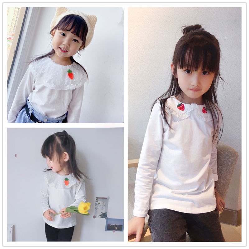 Áo Thun Tay Dài Cổ Búp Bê Thời Trang Xuân Thu Cho Bé Gái