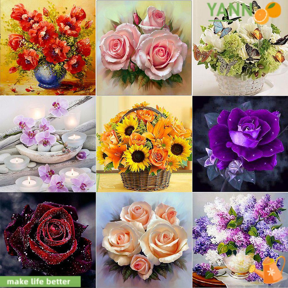 Tranh Thêu Chữ Thập Đính Đá Hình Hoa Hồng 5D DIY 1