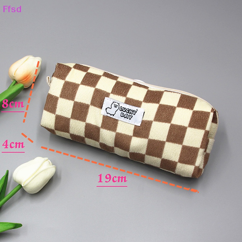 Túi Đựng Bút Chì / Mỹ Phẩm Son Môi Bằng Nhung Kẻ Sọc / Hoa Hàn Quốc Cho Nữ {Ffsd}