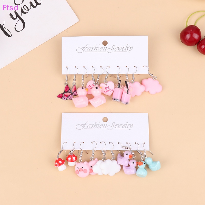 {Ffsd} Bộ Khuyên Tai Hình Học / Trái Tim / Bướm Nhiều Màu Dễ Thương Hợp Thời Trang Làm Quà Tặng Cho Nữ