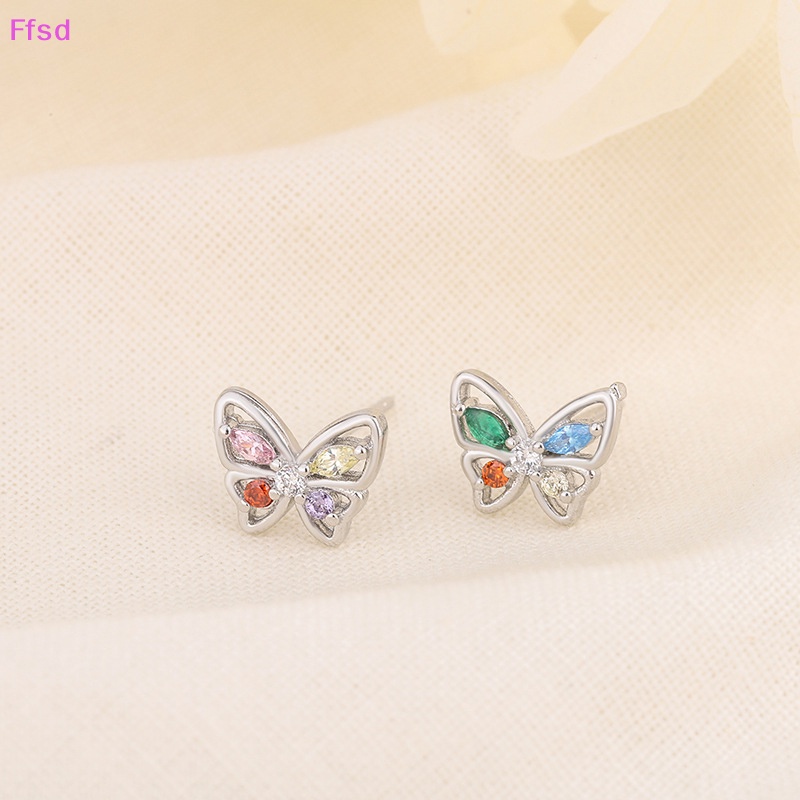 {Ffsd} Bông Tai Bạc Hình Bướm Rỗng Đính Đá Zircon Nhiều Màu Sắc Cho Nữ Làm Quà Tặng Ngày Bán Chạy