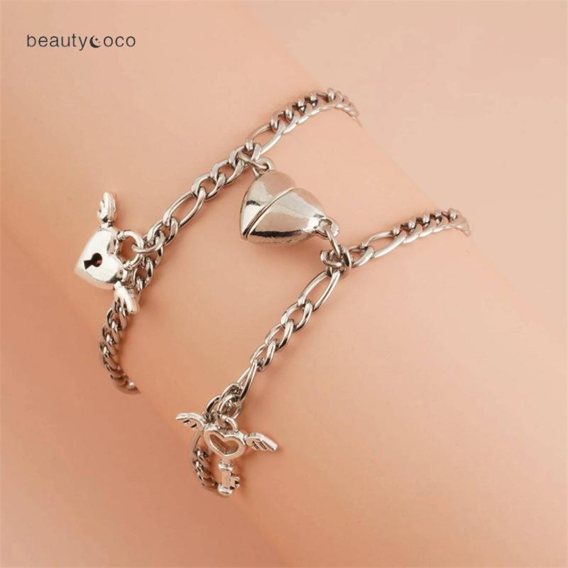 Beautycoco🍊Vòng Tay Cặp Đôi Bằng Thép Không Gỉ Khóa Nam Châm Hình Trái Tim Đơn Giản