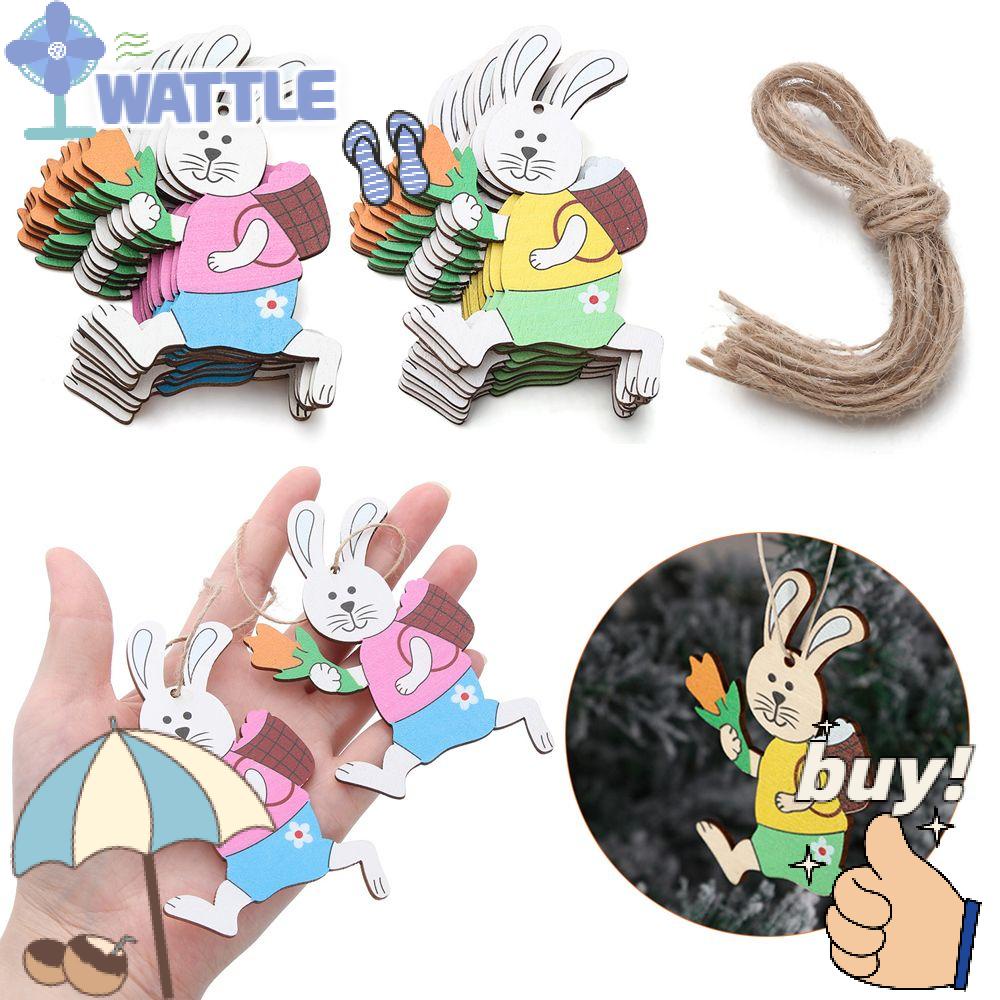 Set 3 Phụ Kiện Treo Trang Trí Bằng Gỗ Hình Thỏ Phục Sinh DIY