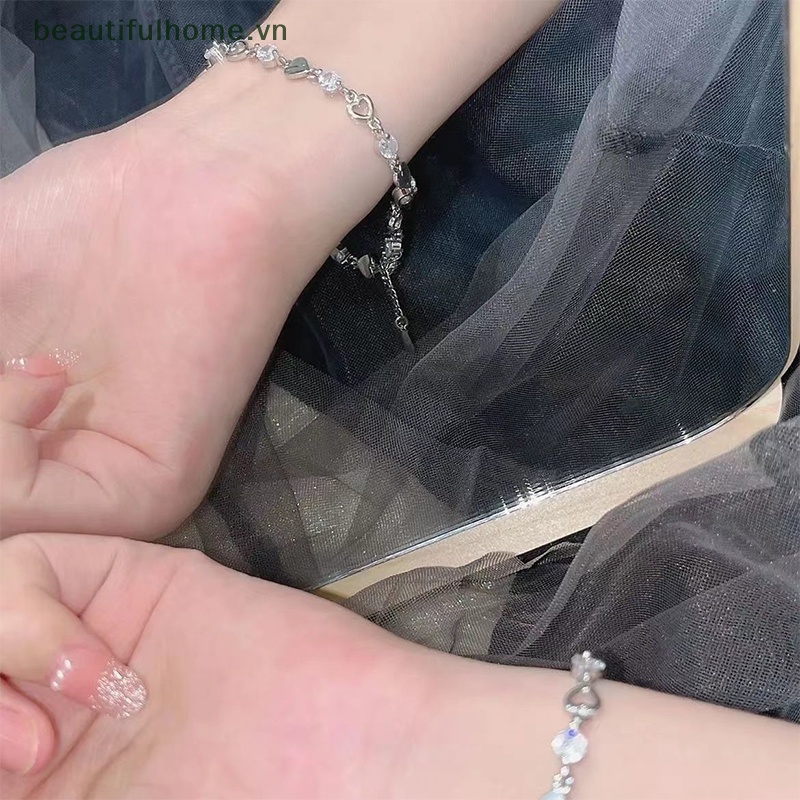 [beautifulhome] Vòng Tay Đính Đá Zircon Hình Trái Tim Lấp Lánh Thanh Lịch Thời Trang Hàn Quốc Dành Cho Nữ [beauty]