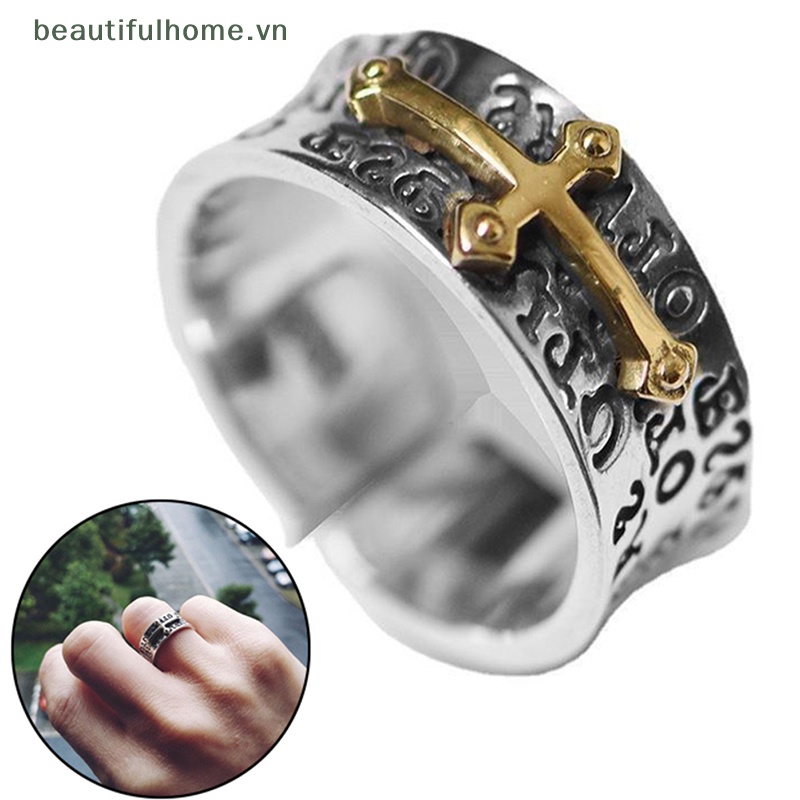[beautifulhome] Nhẫn Hở Hình Thánh Giá Phong Cách Retro Thời Trang Có Thể Điều Chỉnh Làm Quà Tặng Cho Nam [beauty]