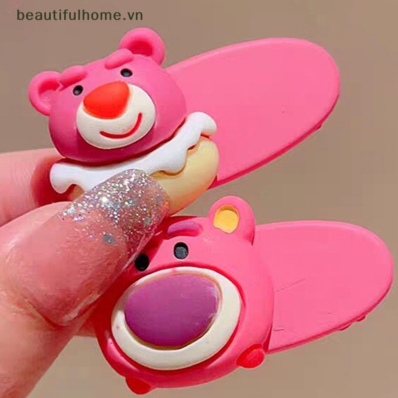 Bộ 5 Kẹp Tóc Hình Gấu / Dâu Tây Hoạt Hình Dễ Thương Cho Bé Gái