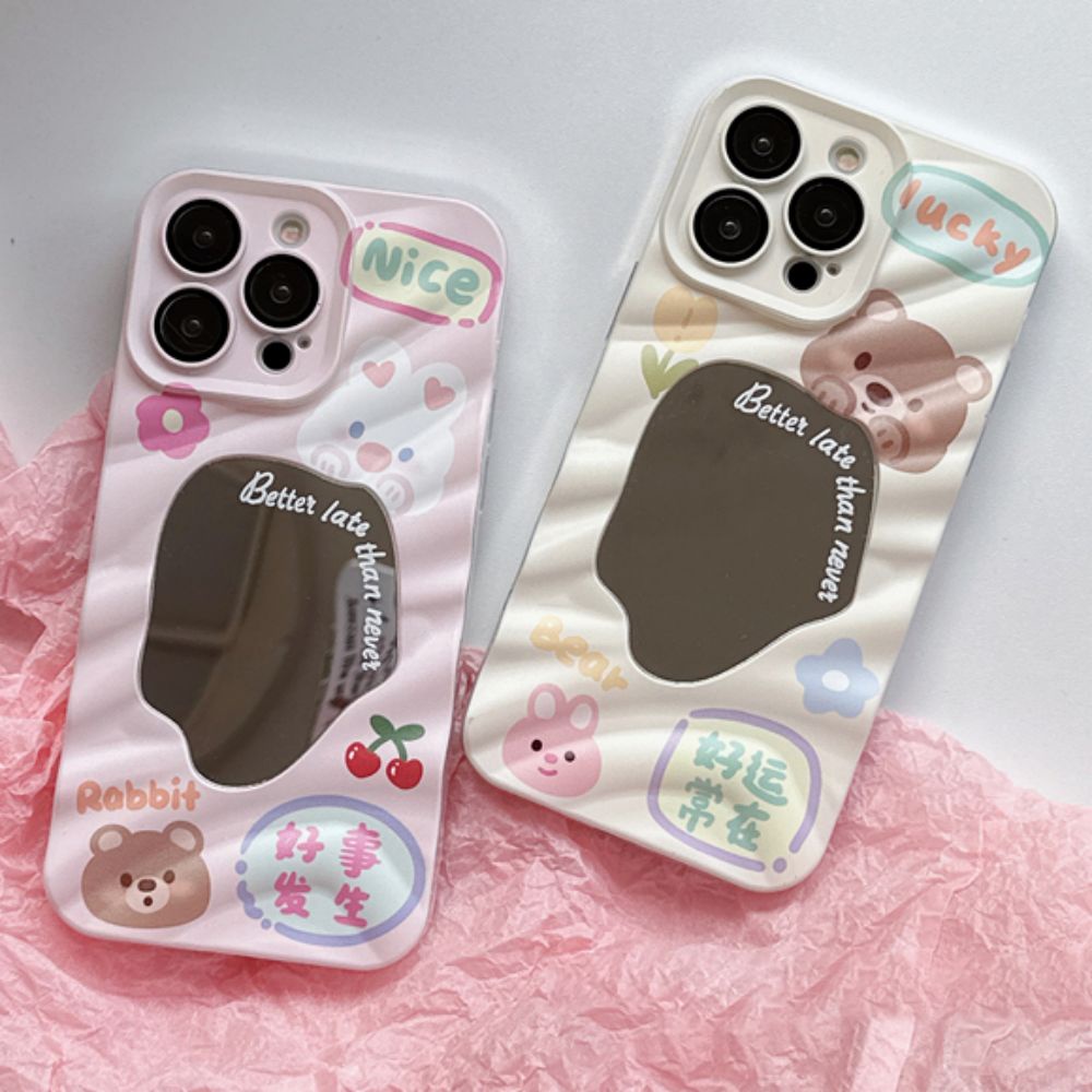 Ốp Điện Thoại TPU Mềm Chống Sốc Gắn Kèm Gương Hình Gấu / Thỏ 3D Dành Cho IPhone 11 14 13 12 Pro Max