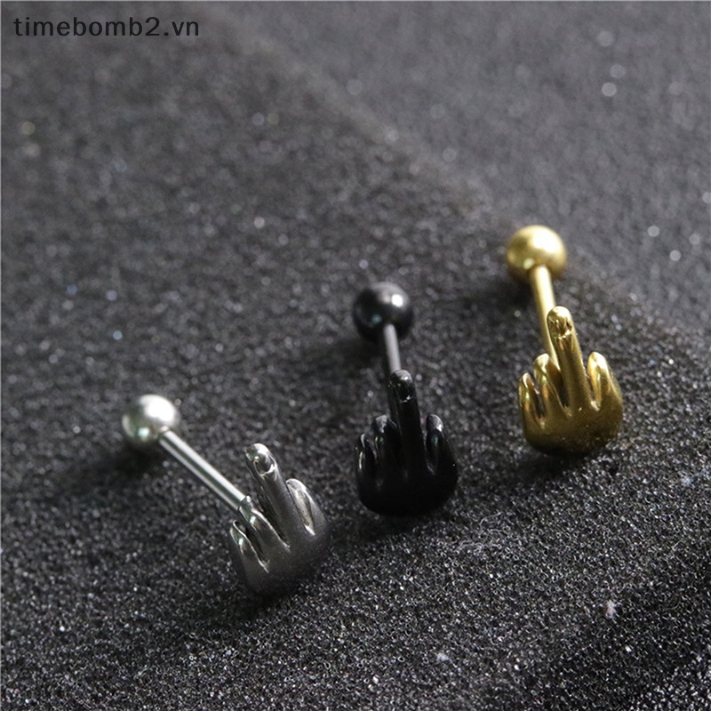{Timebomb} Khuyên Lưỡi Bằng Thép Không Gỉ Dạng Thanh Tạ Phong Cách Punk