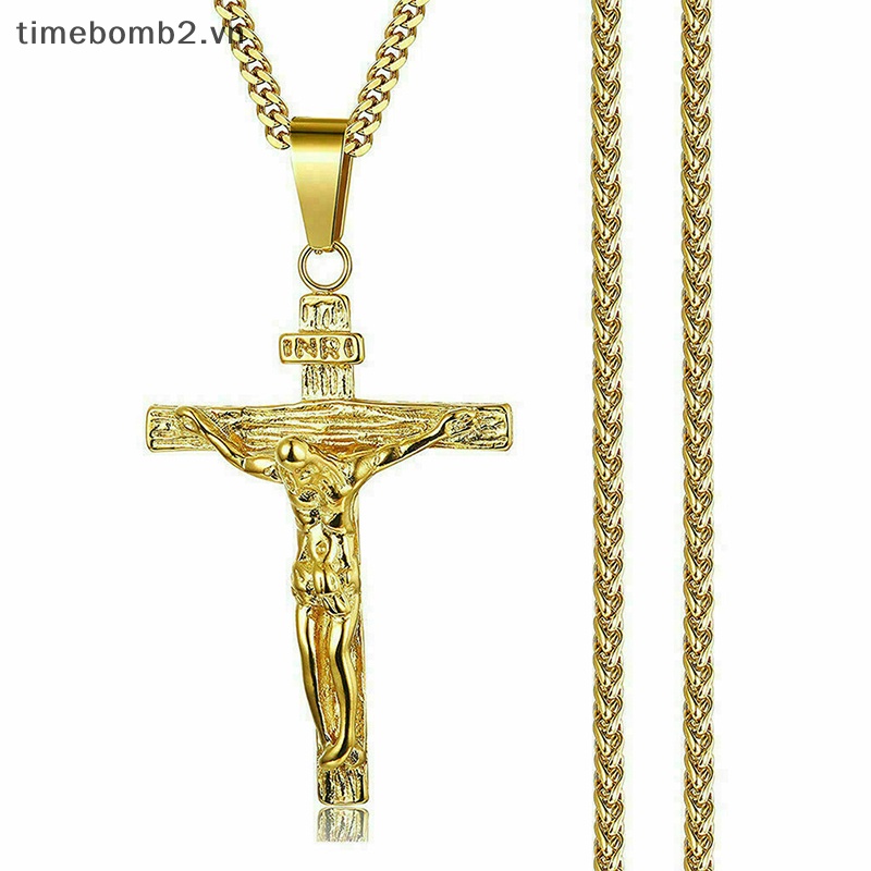 {Timebomb} Vòng cổ Bằng Thép Không Gỉ Mặt Thánh Giá Màu Bạc Dành Cho Nam
