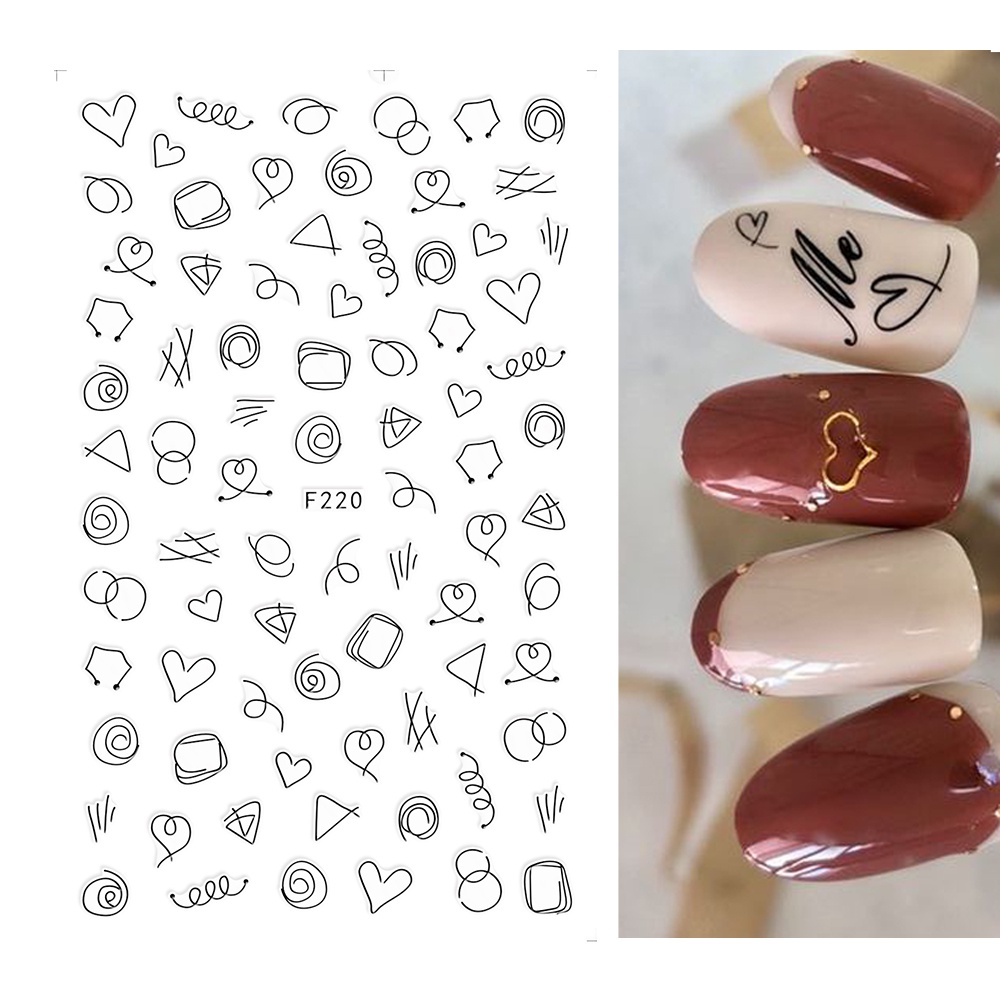 Miếng Dán Trang Trí Móng Tay Họa Tiết Hình Học Màu Đen Kiểu Pháp