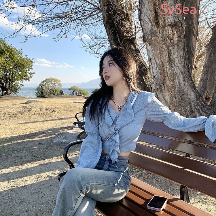 Áo Sơ Mi Phối Ren Bèo Thời Trang Mùa Hè Cho Nữ