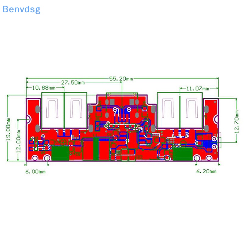 Bảng Mạch Tăng Cường 5V 2.4A Micro Type-C USB Kép Có Đèn LED 18650