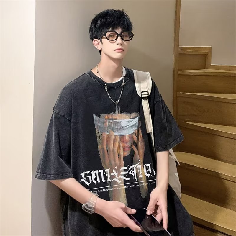 Áo Thun Cotton Ngắn Tay Phong Cách Retro Thời Trang Cho Nam