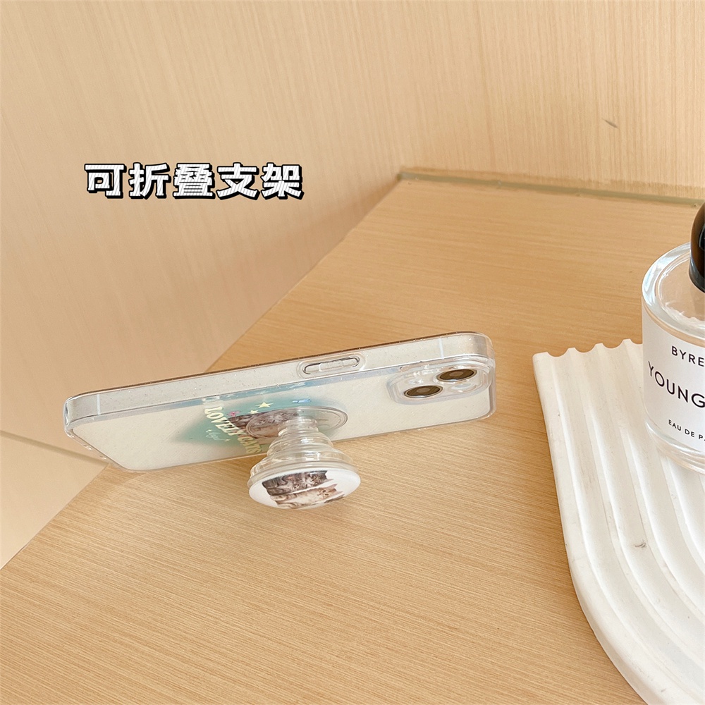 Ốp Điện Thoại TPU Dẻo Trong Suốt Họa Tiết Chú Mèo Dễ Thương Chống Sốc Kèm Giá Đỡ Cho iPhone 11 13 12 14 Pro Max