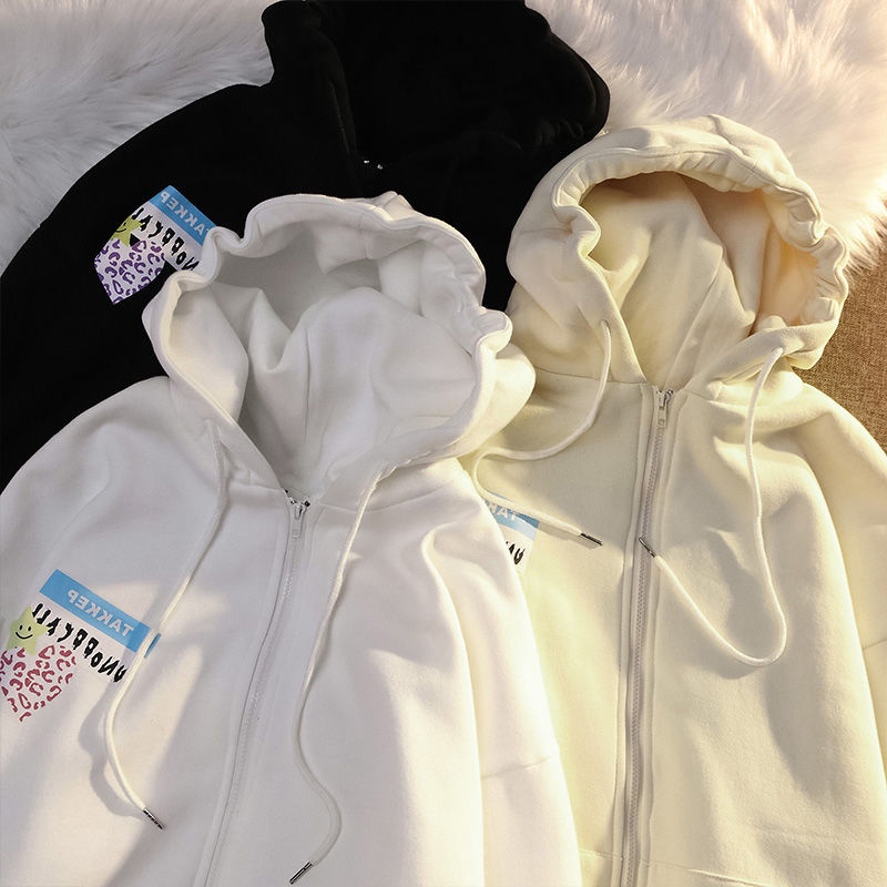 áo khoác nữ form rộng có mũ bigsize áo hoodie zip local brand dây kéo nỉ gió dày cardigan xám bông dù cute Áo khoác có mũ dáng rộng in họa tiết phong cách Hàn Quốc thời trang cho nữ