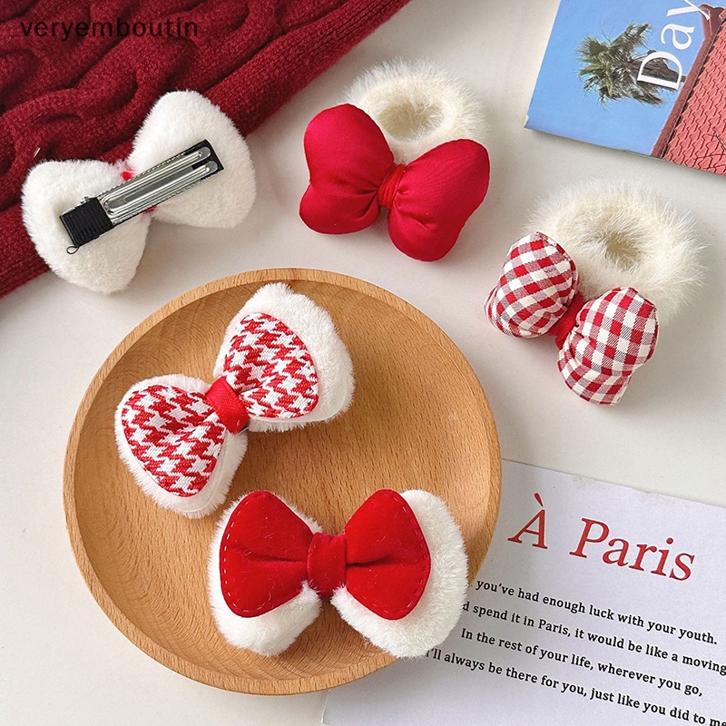 Kẹp Tóc Nơ Nhỏ Bằng Vải Bông Màu Trắng Đỏ Dễ Thương Thời Trang Thu Đông Dành Cho Bé Gái