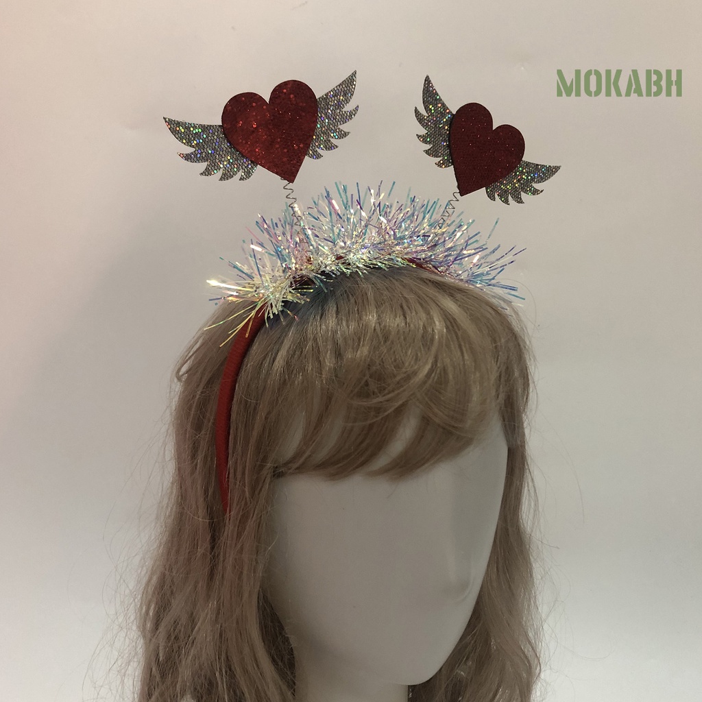 [Mokabh] Băng Đô Đính Kim Sa Hình Trái Tim Màu Tương Phản Đàn Hồi Chống Trượt Trang Trí Cánh Và Tạo Không Khí Làm Quà Tặng Valentines