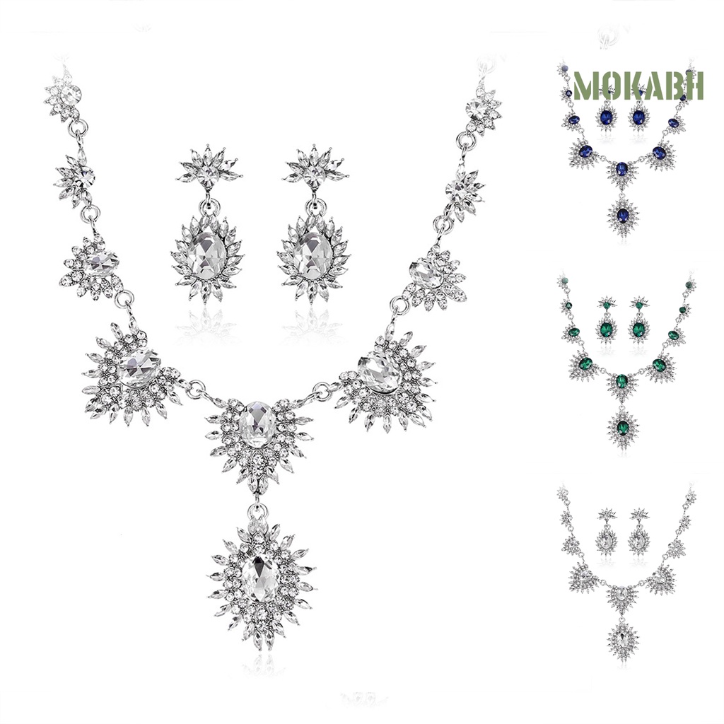 1 Bộ Vòng cổ Và Bông Tai Hình Hoa Hướng Dương Đính Pha Lê Giả Lấp Lánh Thời Trang Cho Cô Dâu