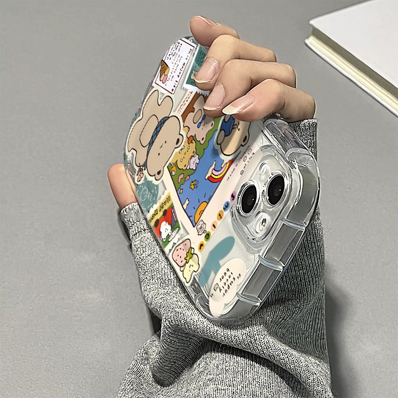 Ốp Điện Thoại Silicone Mềm Trong Suốt Chống Sốc In Hình Gấu Dễ Thương Cho IPhone 14 13 12 11 Pro Max XS X XR 8 + 7 Plus