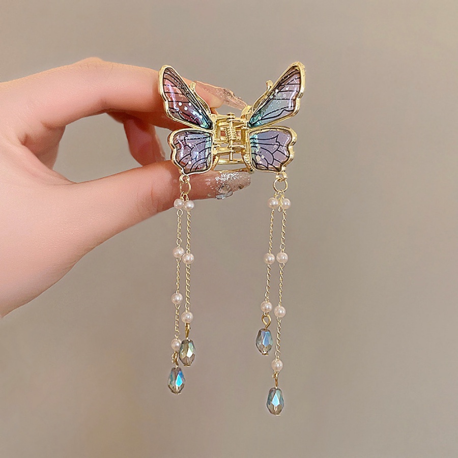Kẹp Tóc Hình Bướm Bằng Hợp Kim Có Đính Đá &amp; Ngọc Trai