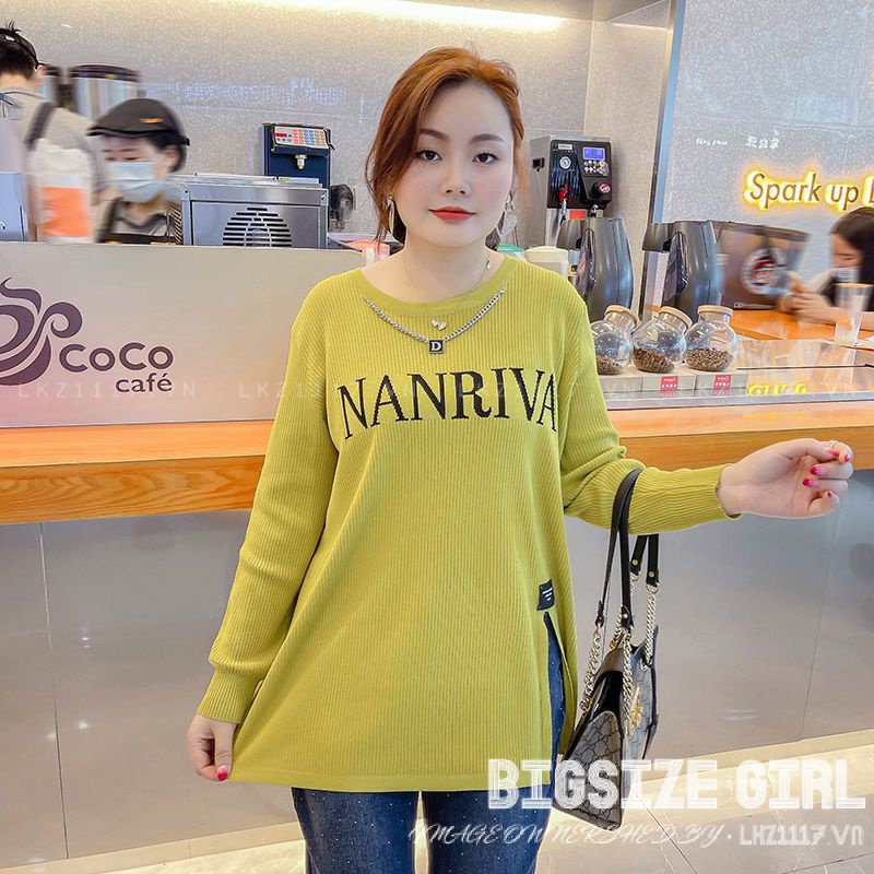 Áo thun Bigsize Áo kiểu nữ form rộng tay dài cổ tròn in hình xẻ tà mùa thu Phong cách Hàn Quốc Thời Trang đẹp