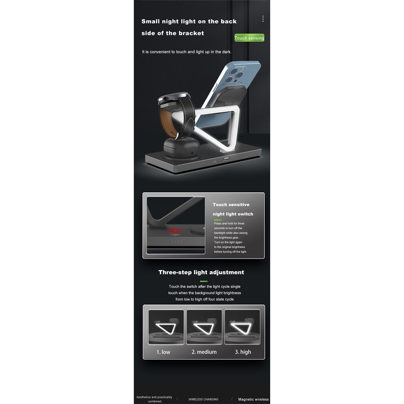 Đế Sạc Nhanh Không Dây 30W 5 Trong 1 Từ Tính Cho iPhone 14 13 12 Apple Samsung Watch AirPods