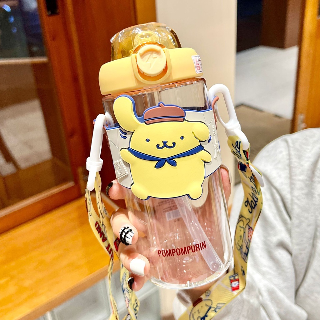 Bình Nước Có Ống Hút Họa Tiết Hoạt Hình Sanrio Kuromi Cinnamoroll Purin My Melody Dễ Thương Cho Bé Gái