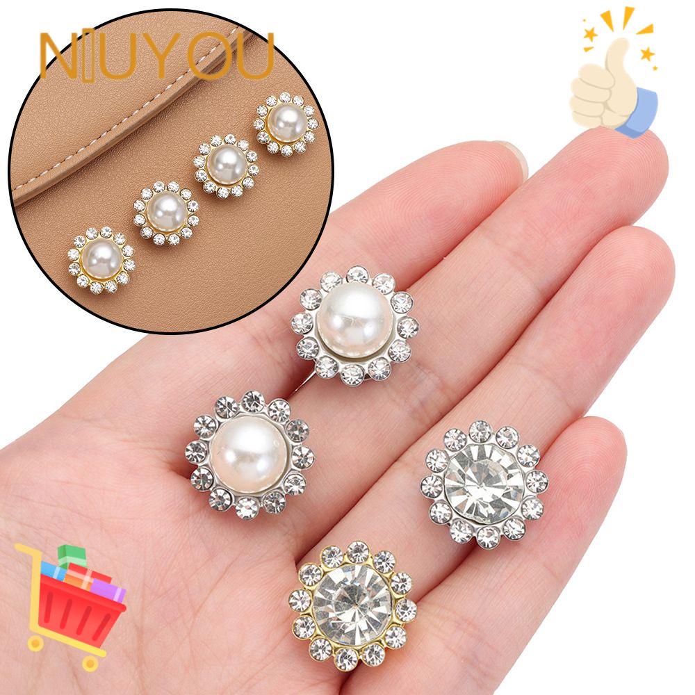 Set 10 Nút Trang Trí Quần Áo Lấp Lánh|Kẹp Tóc Đính Ngọc Trai Nhân Tạo Thời Trang