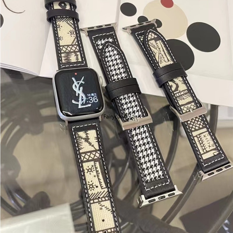 Dây Đeo Vải Canvas Phối Da Cho Đồng Hồ Thông Minh Apple Watch 40mm 44mm 45mm 41mm 42mm 38mm 49mm iwatch Series 3 4 6 SE 7 8 Ultra