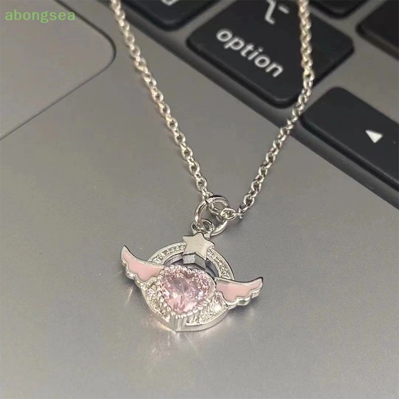 Vòng cổ Mặt Trái Tim Đôi Cánh Thiên Thần Đính Đá Zircon Màu Sắc Ngọt Ngào Thanh Lịch Cho Nữ