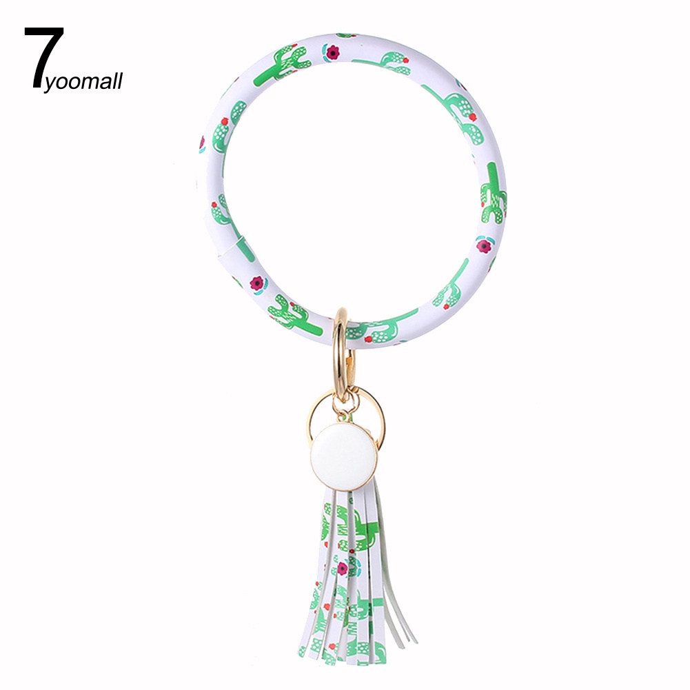 Móc Khóa Dạng Vòng Tròn Phối Tua Rua Bằng Da Giả