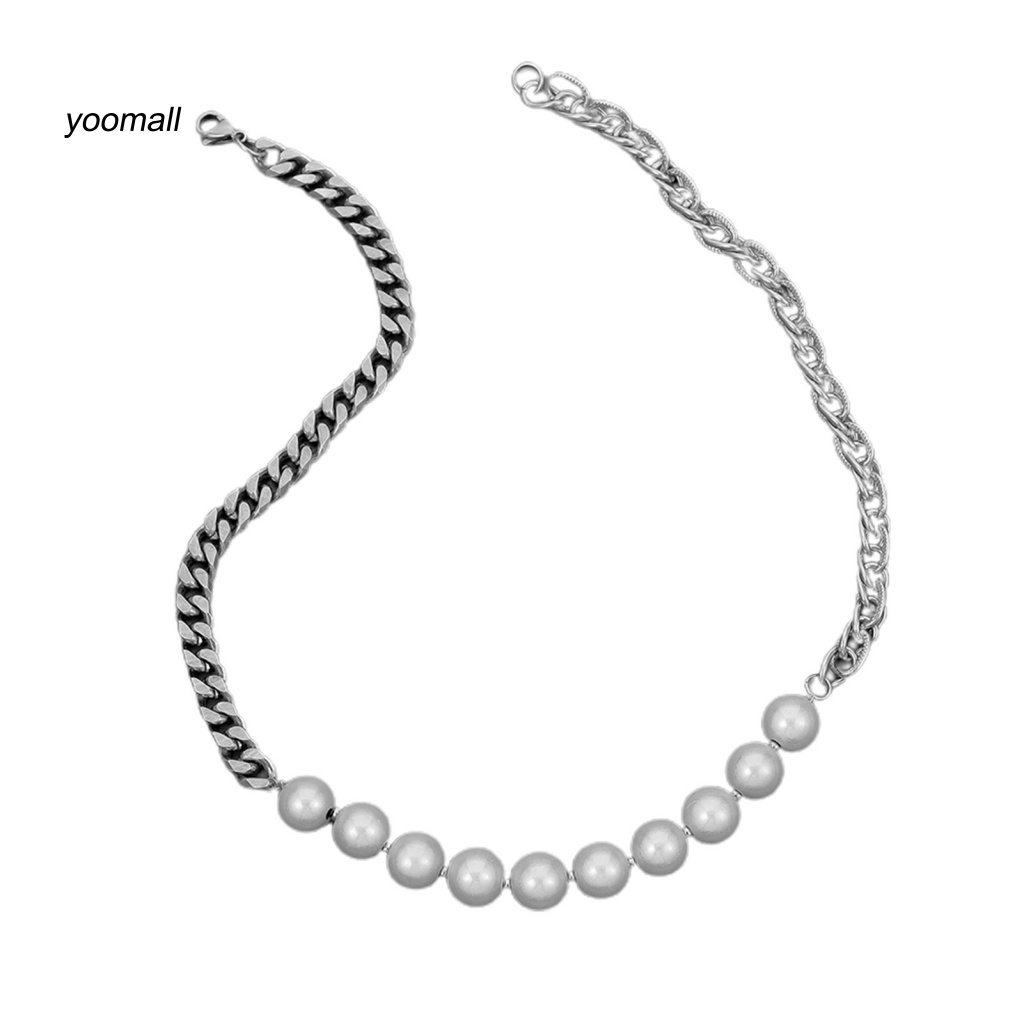 Yo / Vòng Cổ Choker Bằng Thép Không Gỉ Đánh Bóng Đính Ngọc Trai Giả Cá Đảo Trang Trí Dành Cho Nam