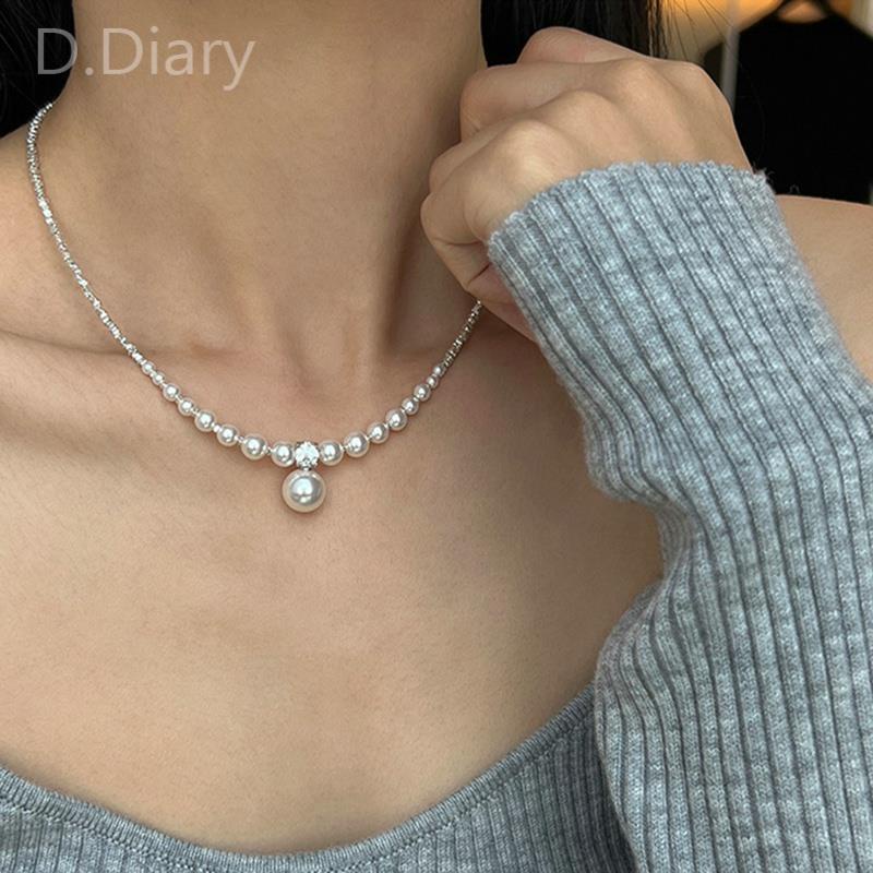 Vòng cổ Mạ Bạc Đính Ngọc Trai Sang Trọng Phong Cách Cổ Điển