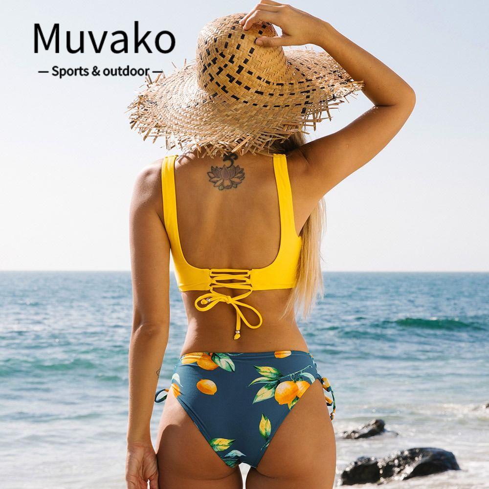 MUVAKO Bộ Bikini Lưng Thấp Màu Trơn In Họa Tiết Thời Trang Quyến Rũ Cho Nữ