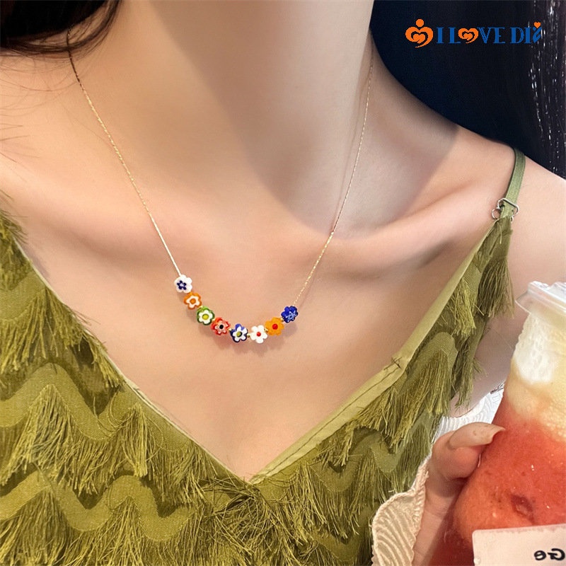 Dây Chuyền Hạt Nhiều Màu Sắc / Vòng Cổ Choker Bằng Hợp Kim Hình Hoa Ngọt Ngào / Niche Thời Trang Mùa Hè