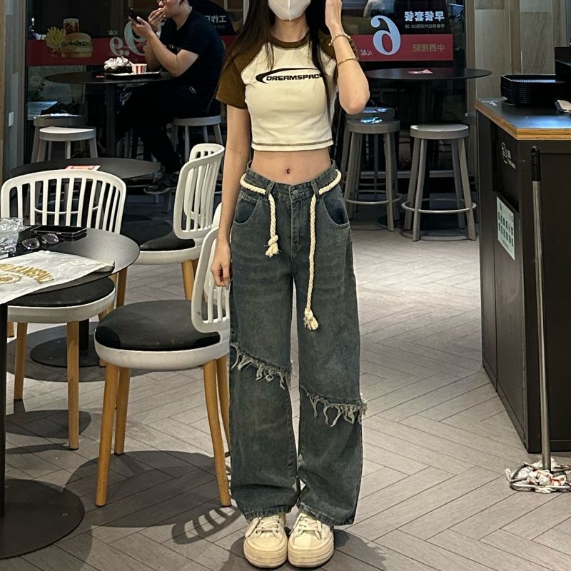 Quần Jean Dài Ống Rộng Lưng Cao Phong Cách Hong Kong Thời Trang Mùa Hè Mới Cho Nữ