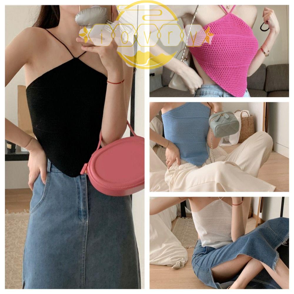 Áo Croptop Dệt Kim Mềm Mại Hở Lưng Phong Cách Hàn Quốc Cho Nữ