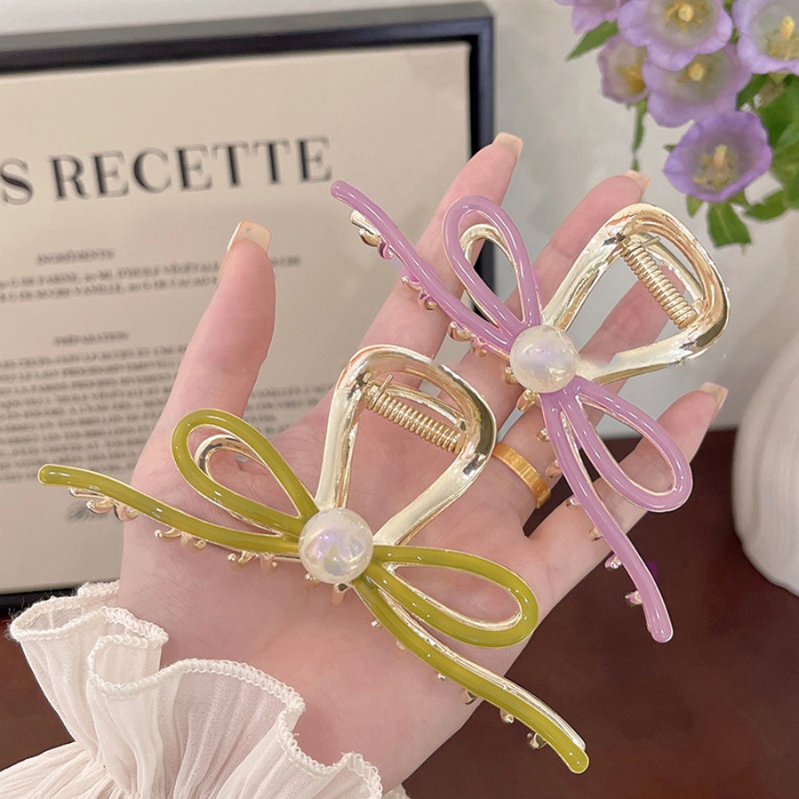 Kẹp Tóc Hình Nơ Đính Ngọc Trai Bằng Hợp Kim Phong Cách Hàn Quốc Dành Cho Nữ