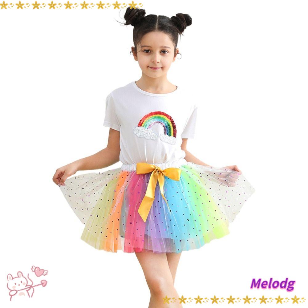 MELODG Chân Váy Tutu Phối Nơ Màu Cầu Vồng Xinh Xắn Cho Bé Gái